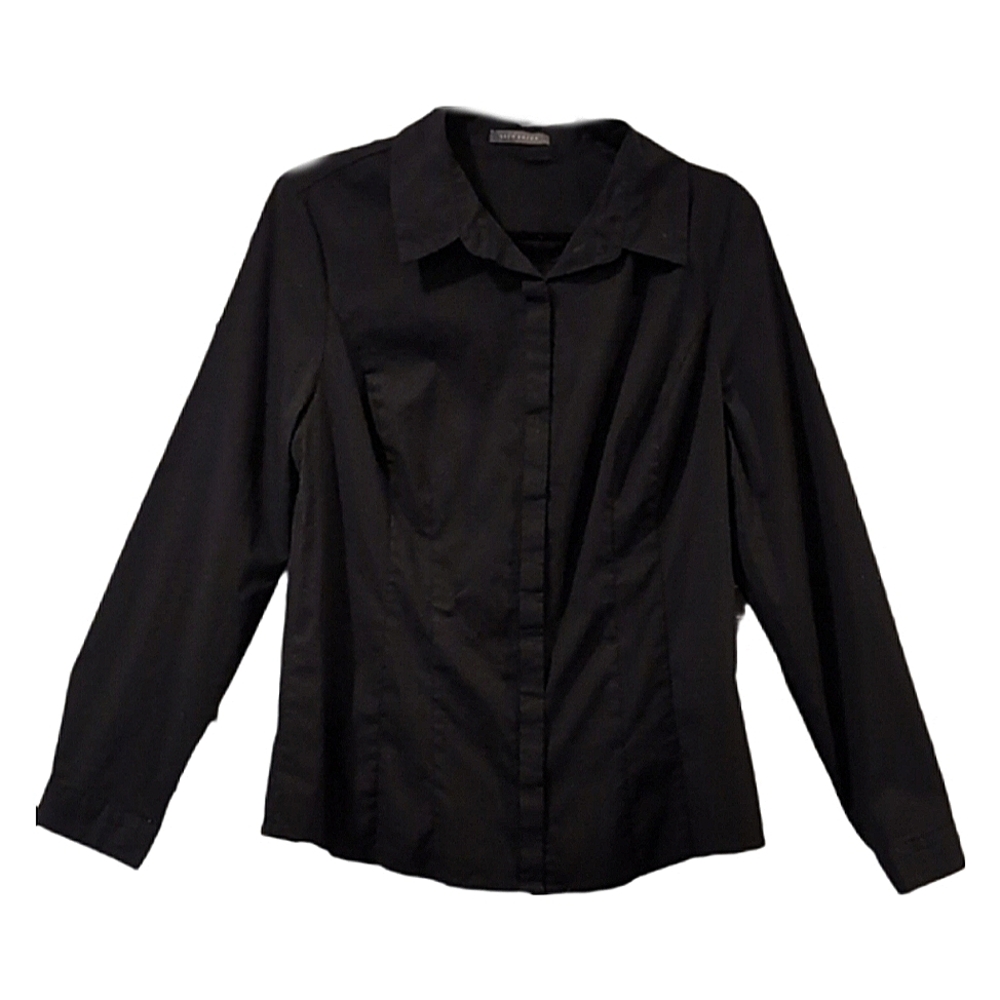Suzy Shier Button Down Shirt Womens XL Black Fitted Stretch Office Top